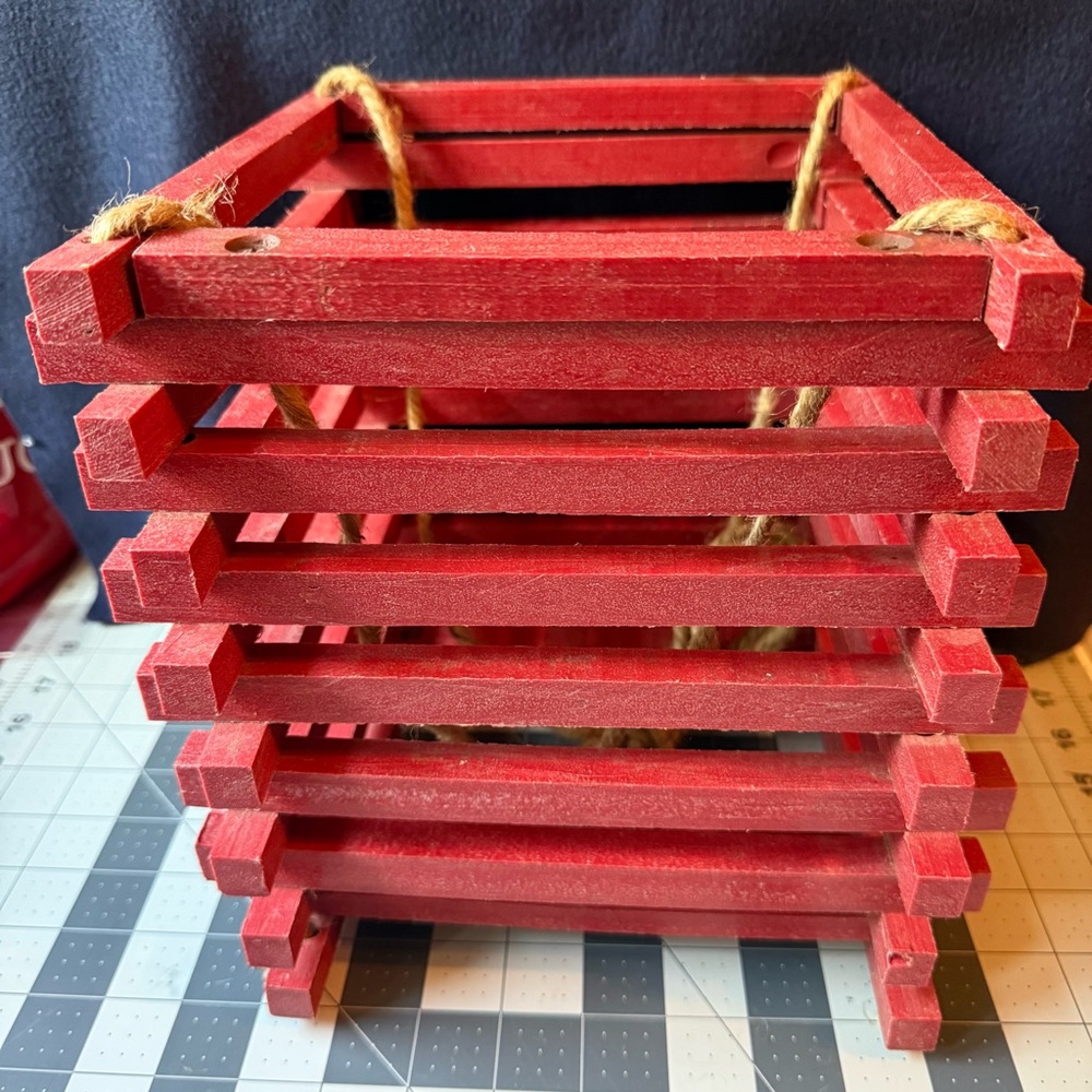 Rustic Red Faux Wood Slatted Hanging Planter
